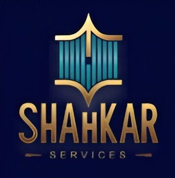 Logo of Shahkar Services with gold and teal design elements on a dark blue background.